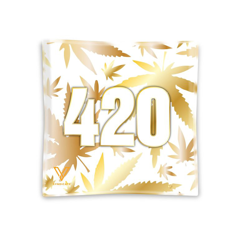 Glas Aschenbecher / Mini Dreh-Tablett "420 Gold" 