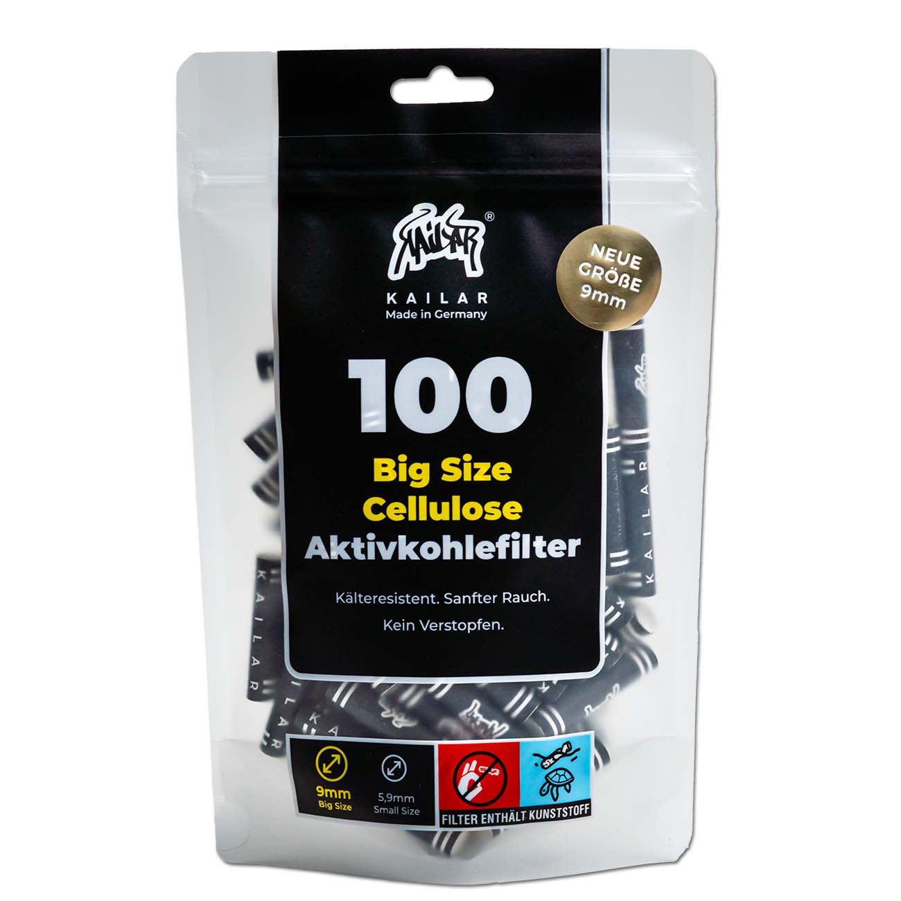 Kailar Aktivkohlefilter 9mm 100er Front