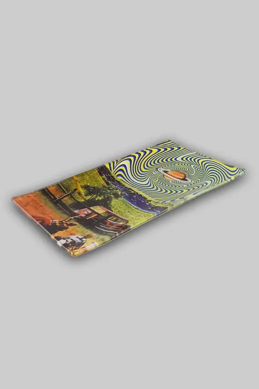 Bruchsicheres Rolling Tray aus Glas Saturn Detail